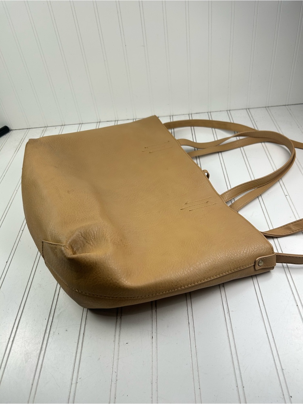 Merona Vintage Y2K Beige Yellow Faux Leather Shoulder and Cosmetic Bag - Picture 15 of 16